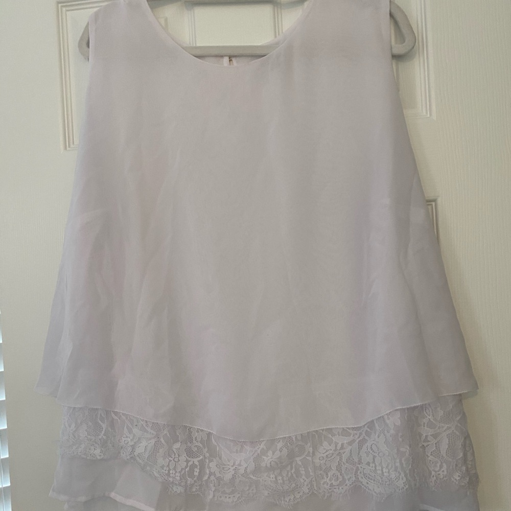 Calvin Klein Sleeveless White Blouse Lace Detail